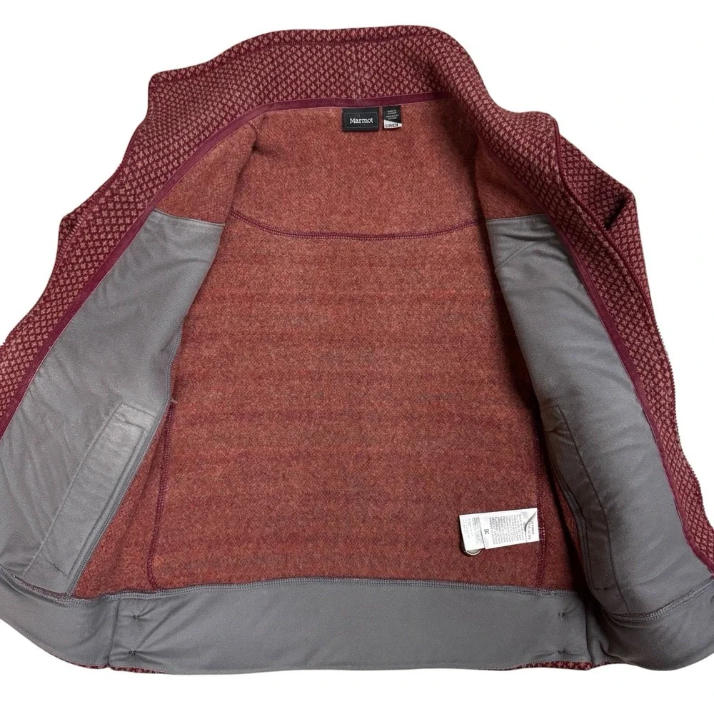 Marmot‎ Zig Zag Full-Zip Women's Jacket Maroon Red Sz Small Wool Blend Gorpcore